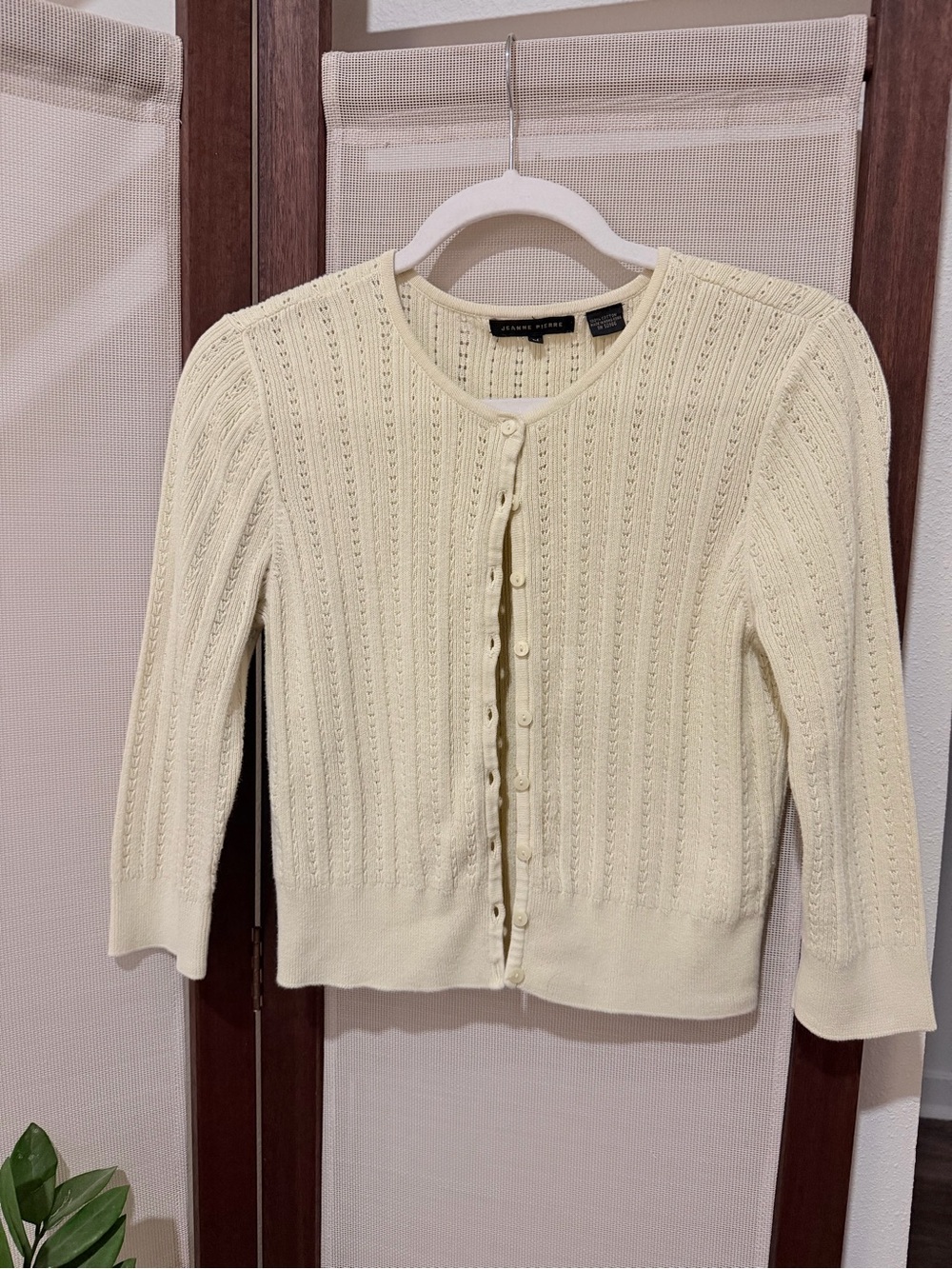 100% cotton Jeanne Pierre butter yellow cardigan